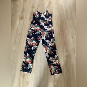 SHEIN Blue and Red Floral Jumpsuit Vibrant Garden Party Style